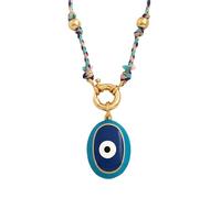 HHRLCH 14K Gold Filled Evil Eye Necklace For Women and Men, Star Celestial Blue Green Evil Eye Pendant Long Knot Beaded Necklace, Eyeball Necklace Eye of Horus Layered Necklace