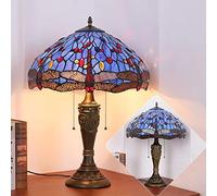 HHRLCH 16" Table Lamp Dragonfly Stained Glass Bedside Lamp Resin Reading Desk Lamp for Bedroom Living Room Home Office Blue