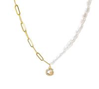 HHRLCH 26 Letter Half Pearl Half Chain Necklace For Women Men, Shiny Zircon Half Pearl Necklace - Simulated Pearl Necklace, Half Pearl Half Chain Necklace Initial For Birthday Valentine Gifts