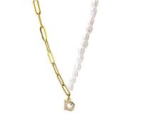 HHRLCH 26 Letter Half Pearl Half Chain Necklace For Women Men, Shiny Zircon Half Pearl Necklace - Simulated Pearl Necklace, Half Pearl Half Chain Necklace Initial For Birthday Valentine Gifts