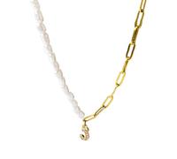 HHRLCH 26 Letter Half Pearl Half Chain Necklace For Women Men, Shiny Zircon Half Pearl Necklace - Simulated Pearl Necklace, Half Pearl Half Chain Necklace Initial For Birthday Valentine Gifts