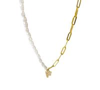 HHRLCH 26 Letter Half Pearl Half Chain Necklace For Women Men, Shiny Zircon Half Pearl Necklace - Simulated Pearl Necklace, Half Pearl Half Chain Necklace Initial For Birthday Valentine Gifts