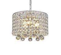 HHRLCH 3-Light European Minimalist Crystal Chandelier /E12 Cylindrical Shade 9.8Inch Dia Chrome Crystal Shade Hanging Ceiling Light for Kitchen Island Bedroom Devic