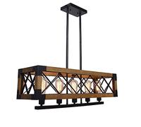 HHRLCH 31.5" Island European Industrial 5 Light Kitchen Light Solid Wood Metal Dining Room Chandelier Pool Table Light Hanging Lamp Retro Vintage Suspension Lamp Durabl