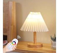 HHRLCH 3W Dimmable Wooden Table Light with Remote - Retro Beige Fabric Lampshade Timer Function Perfect for Living Room Bedroom Dining Room Hotel