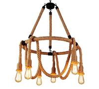 HHRLCH 6-8-Lights Hemp Rope Hanging Ceiling Light Vintage Iron Metal Lights Chandelier Light Fixture Rustic Art Decor for Living Room Dining Room Kitchen Restaurant (Color/6-Lights