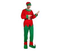 HHRLCH Adult Christmas Elf Fancy Dress Costume Complete 5-Piece Red and Green Cosplay Set with Hat Top Pants Belt and Boot Covers for a Festive Party Stage Performance or Event
