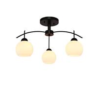 HHRLCH American Country Retro Ceiling Lamp Black Industrial Chandelier with White Glass Shade Decorated Living Room Bedroom Dining Room Antique Vintage Suspension Light Device/3Ights