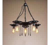 HHRLCH American Country Retro Industrial Style Hanging Lamp Creative Wrought Iron Gear Chandelier Coffee Clothing Shop Bar Restaurant Ceiling Light Living Room Bedroom Decoration 6 Heads Lamp