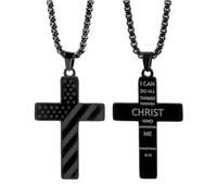 HHRLCH American Flag Necklace For Men, Inspirational Bible Verse Hip Hop Lettering Pendant, American Flag Cross Necklace For Men of July Necklace For Birthday