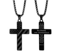 HHRLCH American Flag Necklace For Men, Inspirational Bible Verse Hip Hop Lettering Pendant, American Flag Cross Necklace For Men of July Necklace For Birthday