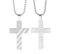 HHRLCH American Flag Necklace For Men, Inspirational Bible Verse Hip Hop Lettering Pendant, American Flag Cross Necklace For Men of July Necklace For Birthday