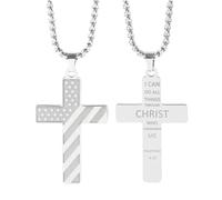 HHRLCH American Flag Necklace For Men, Inspirational Bible Verse Hip Hop Lettering Pendant, American Flag Cross Necklace For Men of July Necklace For Birthday