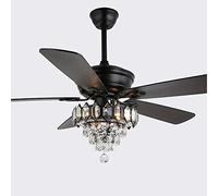 HHRLCH American Industrial Fan Chandelier 52 Inch Retro Black with Remote Control Ceiling Fan Light E12*3 Light Crystal Ceiling Light 5 Solid Wood Fan Blades or Living Room Bedroom Kitchen Isla