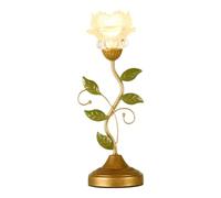 HHRLCH Antique Glass Table Lamp with Flower Decor Bronze Finish Vintage Style Perfect for Living Room Bedroom Office and Study Areas