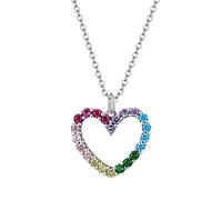 HHRLCH Arco Iris Colorido patrón de corazón Amor Deslumbrante Collar de circón Cadena Enlace para joyería de Mujer