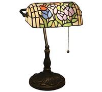 HHRLCH Banker Lamp Purple Blue Lamp Stained Glass Table Lamp Office Study Reading Piano Accent Desk Library Light Bedroom Bedside Lamp Zinc Base Pull Chain G