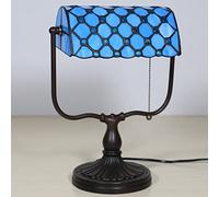 HHRLCH Banker Lamp Purple Blue Lamp Stained Glass Table Lamp Office Study Reading Piano Accent Desk Library Light Bedroom Bedside Lamp Zinc Base Pull Chain B