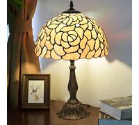 HHRLCH Bankers Lamp Stained Glass White Beige Rose Table Or Desk Piano Light Girl Lover Bedroom Bedside Dresser Lamp Vintage Look Colorful Accent Decor Base Banker Lamp