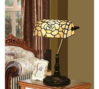 HHRLCH Bankers Lamp Stained Glass White Beige Rose Table Or Desk Piano Light Girl Lover Bedroom Bedside Dresser Lamp Vintage Look Colorful Accent Decor Base Banker Lamp