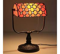 HHRLCH Bankers Table Lamp Vintage Stained Glass Desk Lamp with Base Antique Crystal Beads Bedside Lamp for Living Room Bedroom Office Home Decoration White