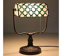 HHRLCH Bankers Table Lamp Vintage Stained Glass Desk Lamp with Base Antique Crystal Beads Bedside Lamp for Living Room Bedroom Office Home Decoration White