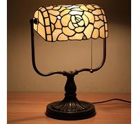HHRLCH Bankers Table Lamp Vintage Stained Glass Desk Lamp with Base Antique Crystal Beads Bedside Lamp for Living Room Bedroom Office Home Decoration B
