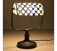 HHRLCH Bankers Table Lamp Vintage Stained Glass Desk Lamp with Base Antique Crystal Beads Bedside Lamp for Living Room Bedroom Office Home Decoration White