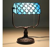 HHRLCH Bankers Table Lamp Vintage Stained Glass Desk Lamp with Base Antique Crystal Beads Bedside Lamp for Living Room Bedroom Office Home Decoration White