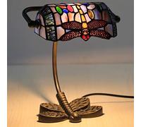 HHRLCH Bankers Table Lamp Vintage Stained Glass Desk Lamp with Butterfly Base Antique Crystal Beads Bedside Lamp for Living Room Bedroom Office Home Decoration H