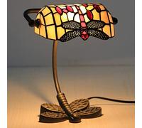 HHRLCH Bankers Table Lamp Vintage Stained Glass Desk Lamp with Butterfly Base Antique Crystal Beads Bedside Lamp for Living Room Bedroom Office Home Decoration H