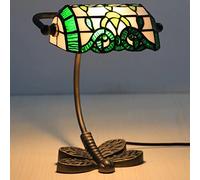 HHRLCH Bankers Table Lamp Vintage Stained Glass Desk Lamp with Butterfly Base Antique Crystal Beads Bedside Lamp for Living Room Bedroom Office Home Decoration H