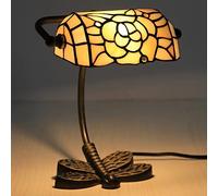HHRLCH Bankers Table Lamp Vintage Stained Glass Desk Lamp with Butterfly Base Antique Crystal Beads Bedside Lamp for Living Room Bedroom Office Home Decoration H
