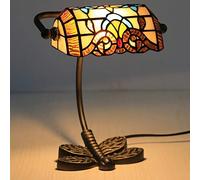 HHRLCH Bankers Table Lamp Vintage Stained Glass Desk Lamp with Butterfly Base Antique Crystal Beads Bedside Lamp for Living Room Bedroom Office Home Decoration H