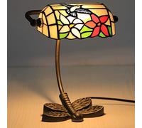 HHRLCH Bankers Table Lamp Vintage Stained Glass Desk Lamp with Butterfly Base Antique Crystal Beads Bedside Lamp for Living Room Bedroom Office Home Decoration H