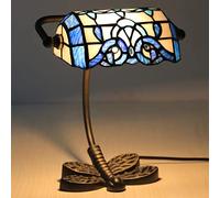 HHRLCH Bankers Table Lamp Vintage Stained Glass Desk Lamp with Butterfly Base Antique Crystal Beads Bedside Lamp for Living Room Bedroom Office Home Decoration H