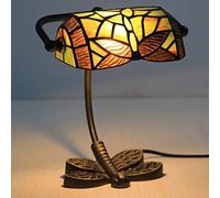 HHRLCH Bankers Table Lamp Vintage Stained Glass Desk Lamp with Butterfly Base Antique Crystal Beads Bedside Lamp for Living Room Bedroom Office Home Decoration H