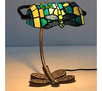 HHRLCH Bankers Table Lamp Vintage Stained Glass Desk Lamp with Butterfly Base Antique Crystal Beads Bedside Lamp for Living Room Bedroom Office Home Decoration H