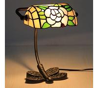 HHRLCH Bankers Table Lamp Vintage Stained Glass Desk Lamp with Butterfly Base Antique Crystal Beads Bedside Lamp for Living Room Bedroom Office Home Decoration H