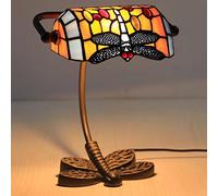 HHRLCH Bankers Table Lamp Vintage Stained Glass Desk Lamp with Butterfly Base Antique Crystal Beads Bedside Lamp for Living Room Bedroom Office Home Decoration H