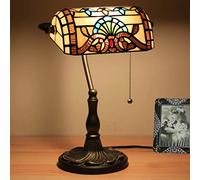 HHRLCH Bankers Table Lamp Yellow Baroque Stained Glass Desk Lamp with Base Antique Crystal Beads Bedside Lamp for Living Room Bedroom Office Home Decoration
