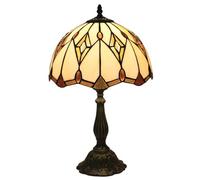 HHRLCH Baroque Table Lamp 19" Tall Cream Stained Glass Lamp Desk Light Vintage Victorian Beige Gold Rhombus Night Light Bedside Reading for Bedroom Living Room Study Resin Base