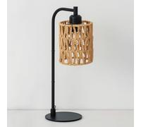 HHRLCH Boho Table Lamp with Switch & USB - Metal Indoor Table Lamp Dimmable Woven Paper Rope Shade Black for Living Room & Bedroom