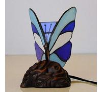 HHRLCH Butterfly Night Light Bedside Table Lamp Stained Glass Accent Desk Lamp Nightstand Reading Lamp for Nursery Bedroom Living Room - Blue Brown