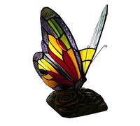 HHRLCH Butterfly Night Light Bedside Table Lamp Stained Glass Accent Desk Lamp Nightstand Reading Lamp for Nursery Bedroom Living Room - Blue Brown