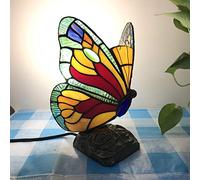 HHRLCH Butterfly Night Light Bedside Table Lamp Stained Glass Accent Desk Lamp Nightstand Reading Lamp for Nursery Bedroom Living Room - Blue Brown