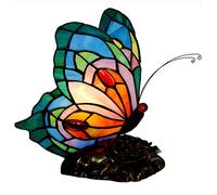 HHRLCH Butterfly Table Lamp Stained Glass Night Light Resin Base Bedside Reading Desk Lamp for Bedroom Living Room Study Decorative F
