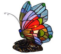 HHRLCH Butterfly Table Lamp Stained Glass Night Light Resin Base Bedside Reading Desk Lamp for Bedroom Living Room Study Decorative F