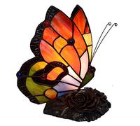 HHRLCH Butterfly Table Lamp Stained Glass Night Light Resin Base Bedside Reading Desk Lamp for Bedroom Living Room Study Decorative F