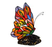 HHRLCH Butterfly Table Lamp Stained Glass Night Light Resin Base Bedside Reading Desk Lamp for Bedroom Living Room Study Decorative F
